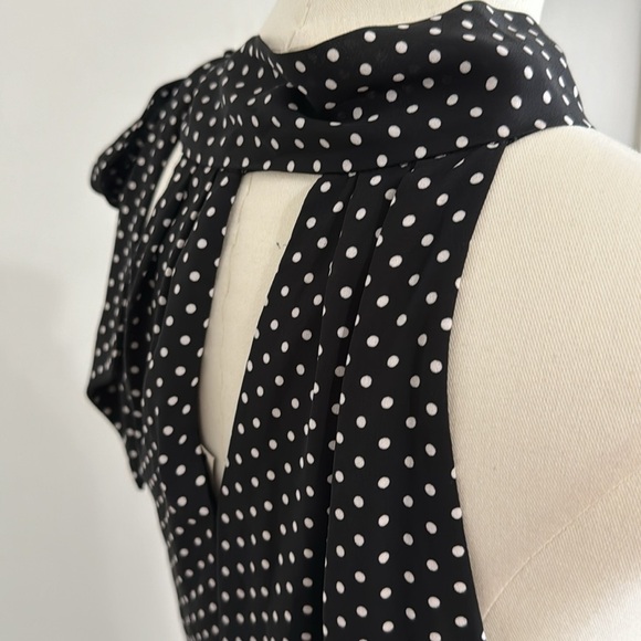 EXPRESS‎ Black White Polka Dot Dress Tie Shoulder Mini Sleeveless size 12 Summer - Picture 3 of 7